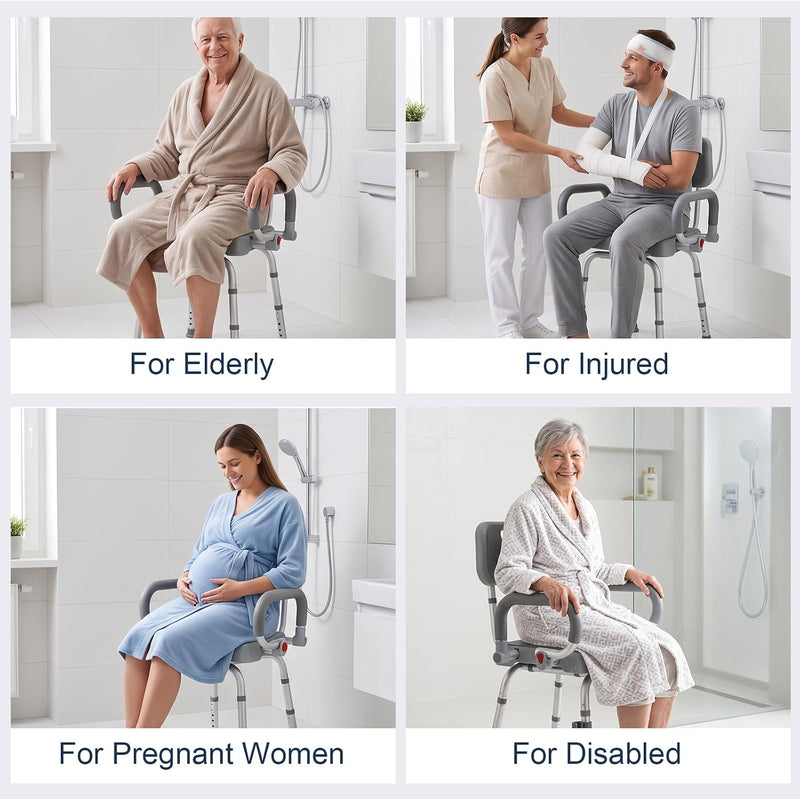Swivel Shower Chair Height Adjustable Seat Flip-Up Arms