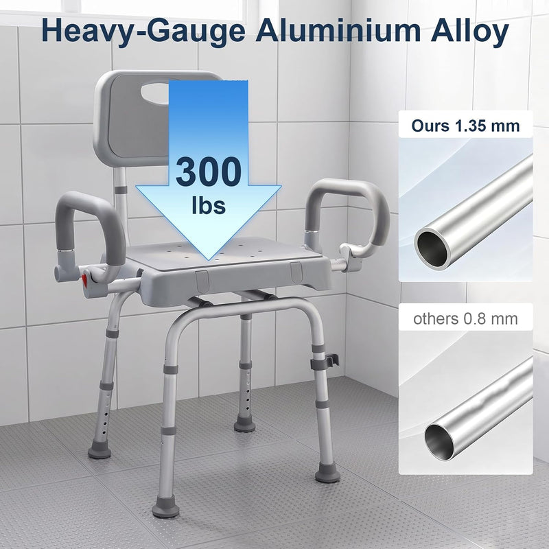 Swivel Shower Chair Height Adjustable Seat Flip-Up Arms