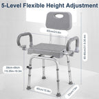 Swivel Shower Chair Height Adjustable Seat Flip-Up Arms