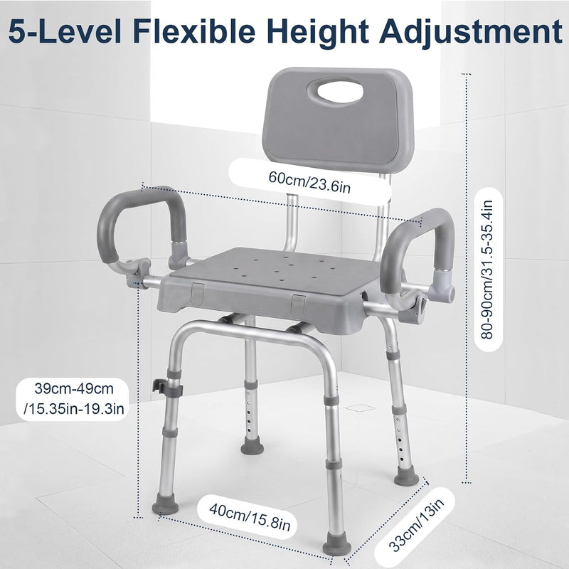 Swivel Shower Chair Height Adjustable Seat Flip-Up Arms