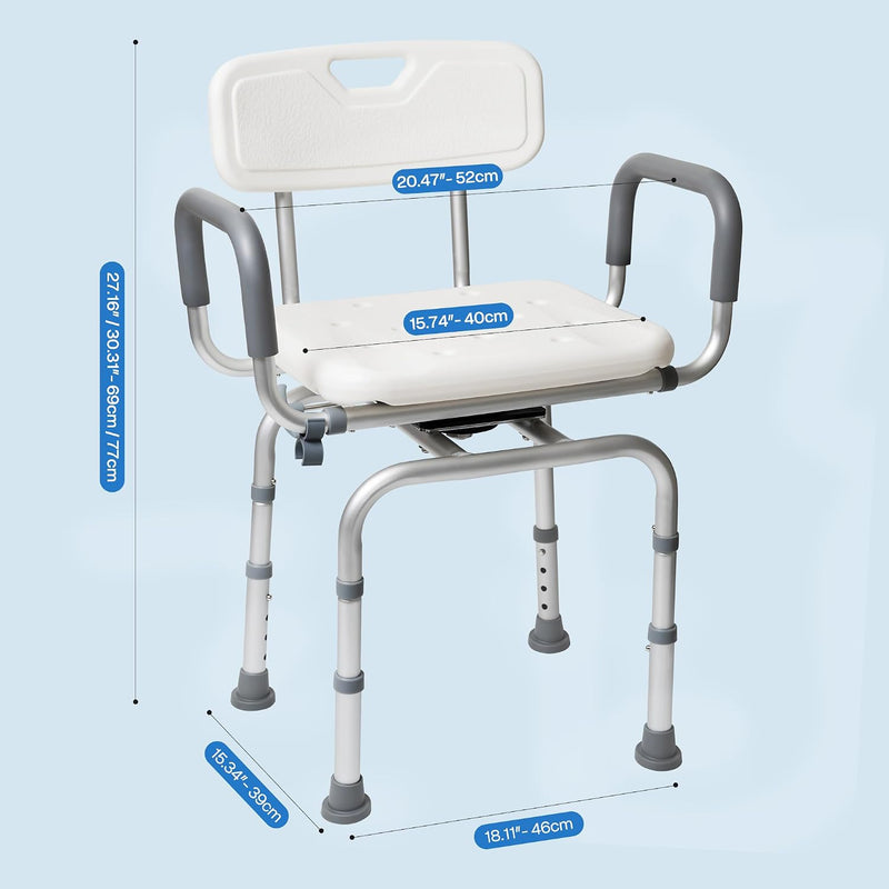 Swivel Shower Chair with Arms Backrest and Lock