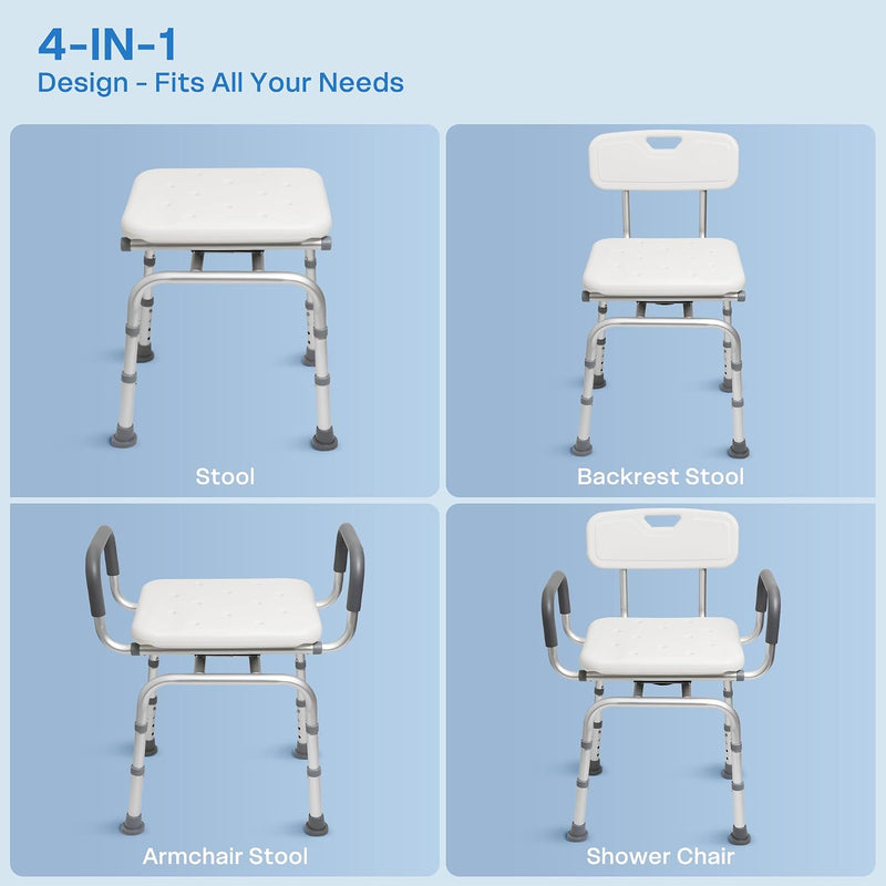 Swivel Shower Chair with Arms Backrest and Lock