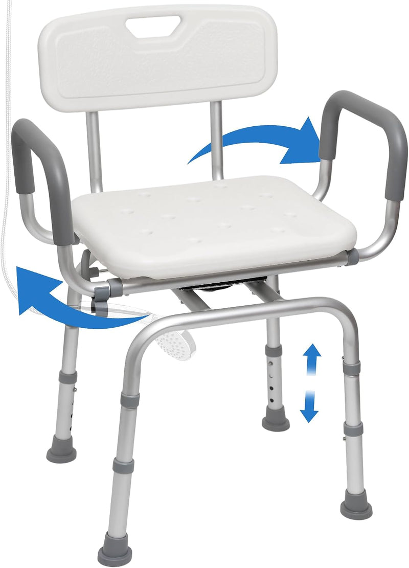 Swivel Shower Chair with Arms Backrest and Lock