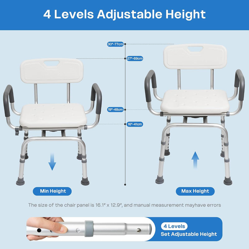 Swivel Shower Chair with Arms Backrest and Lock
