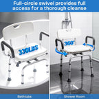 Swivel Shower Chair with Arms Backrest and Lock