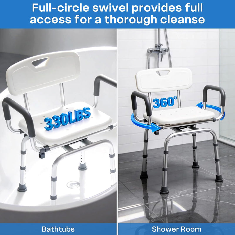 Swivel Shower Chair with Arms Backrest and Lock