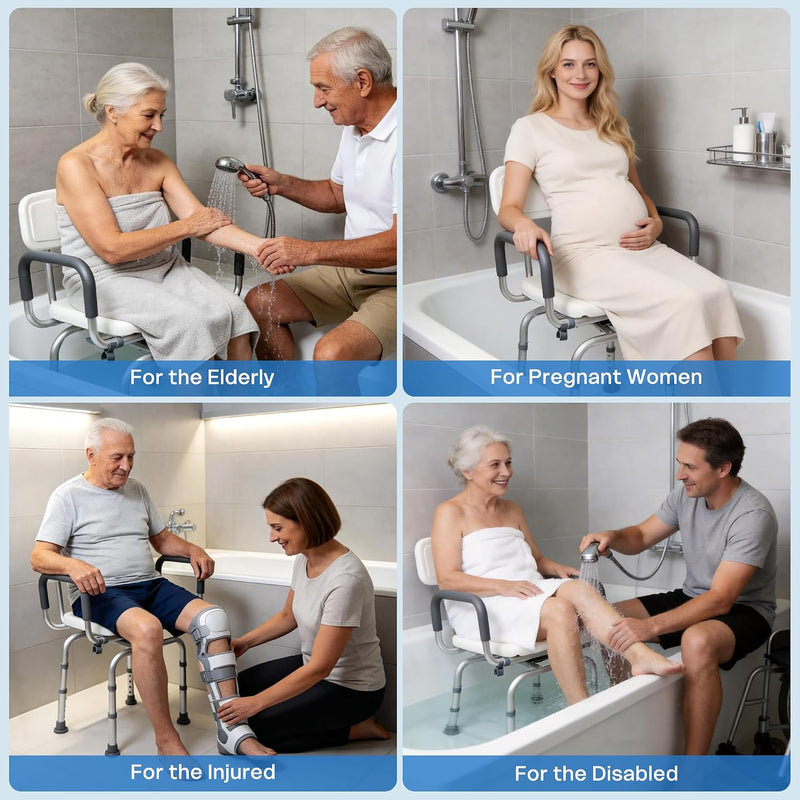 Swivel Shower Chair with Arms Backrest and Lock