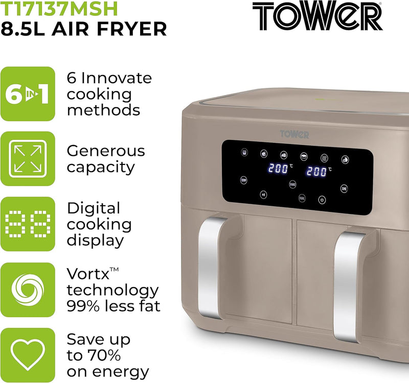 T17137wht Vortx 8.5L Dual Basket Air Fryer