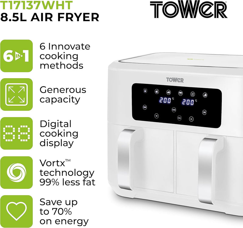 T17137wht Vortx 8.5L Dual Basket Air Fryer