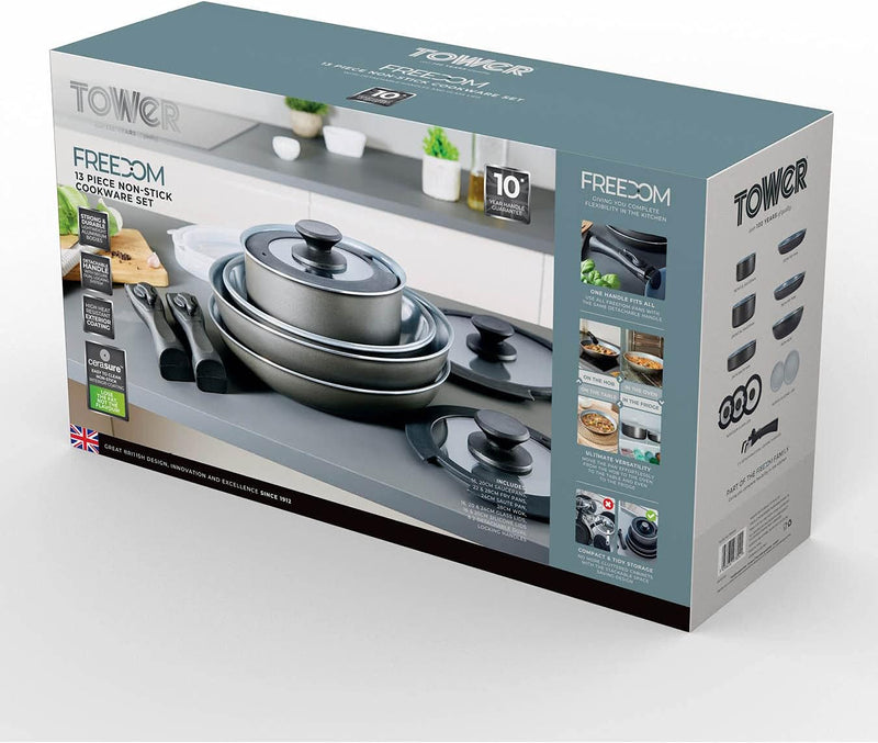 T800200 Cookware Set with Ceramic Coating Stackable Design (13 Piece)