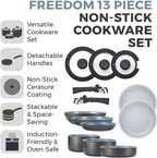 T800200 Cookware Set with Ceramic Coating Stackable Design (13 Piece)