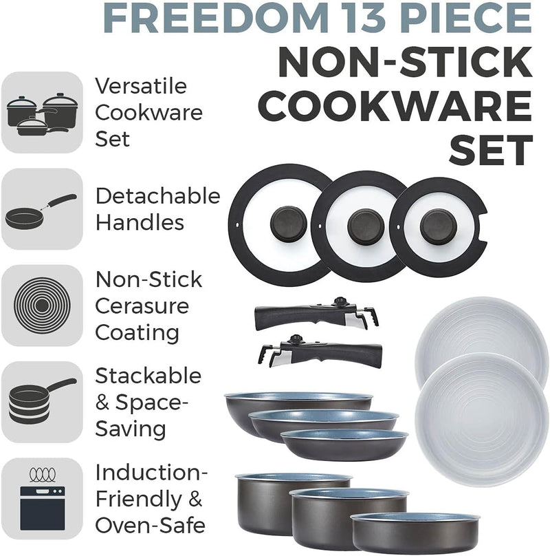 T800200 Cookware Set with Ceramic Coating Stackable Design (13 Piece)