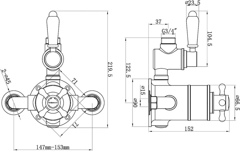 T87 Single Shower Unit Outlet Twin Thermostatic Valve