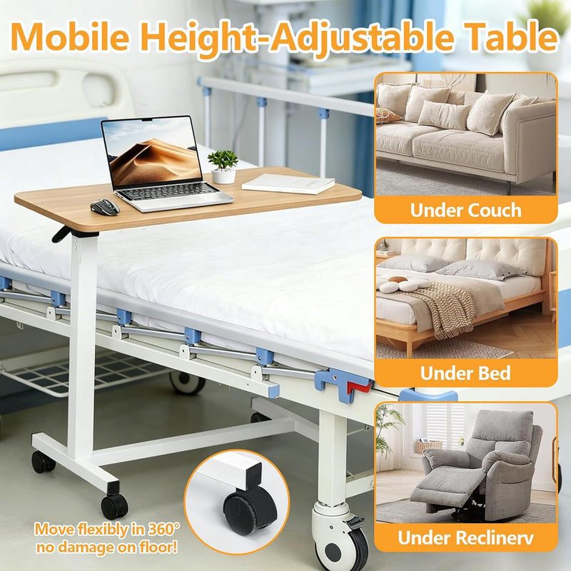 Table Adjustable Height Hospital Bed with Lockable Wheels