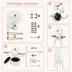Table Chair with Pillow Vanity Hidden Storage Foldable