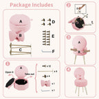 Table Chair with Pillow Vanity Hidden Storage Foldable