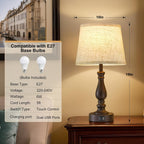 Table Lamp for Bedroom Bedside Lamps with Dual (Set of 2)
