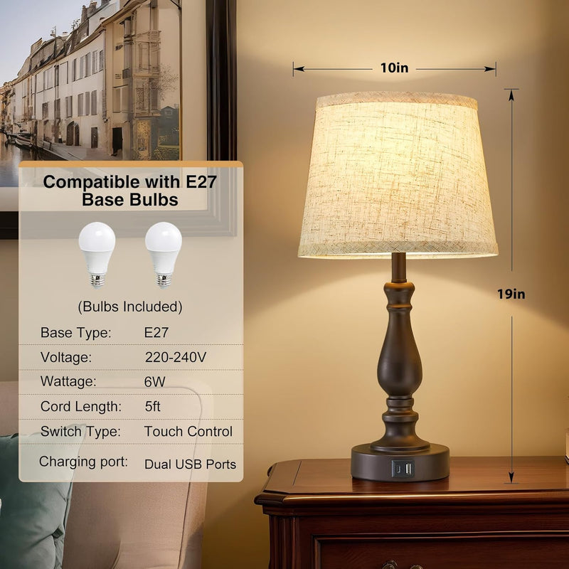 Table Lamp for Bedroom Bedside Lamps with Dual (Set of 2)