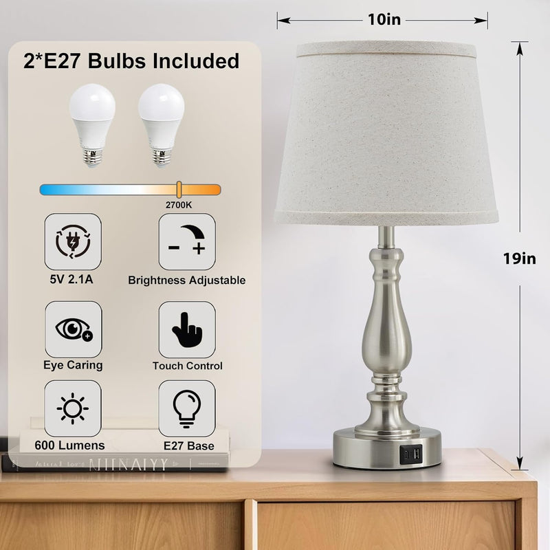 Table Lamp for Bedroom Bedside Lamps with Dual (Set of 2)