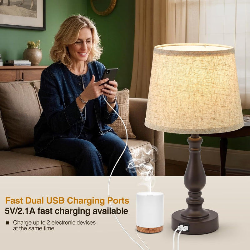 Table Lamp for Bedroom Bedside Lamps with Dual (Set of 2)