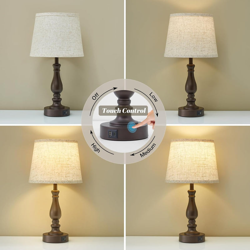 Table Lamp for Bedroom Bedside Lamps with Dual (Set of 2)