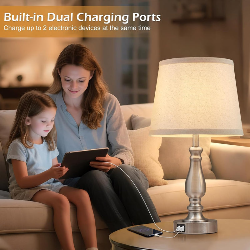Table Lamp for Bedroom Bedside Lamps with Dual (Set of 2)
