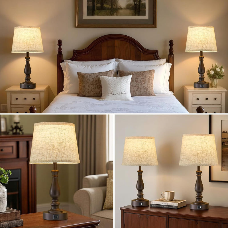 Table Lamp for Bedroom Bedside Lamps with Dual (Set of 2)