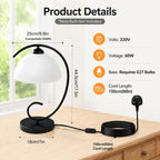 Table Lamp with Frosted Glass Shade Plug-In Metal