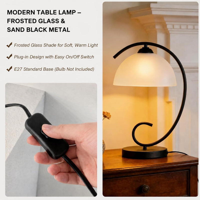 Table Lamp with Frosted Glass Shade Plug-In Metal