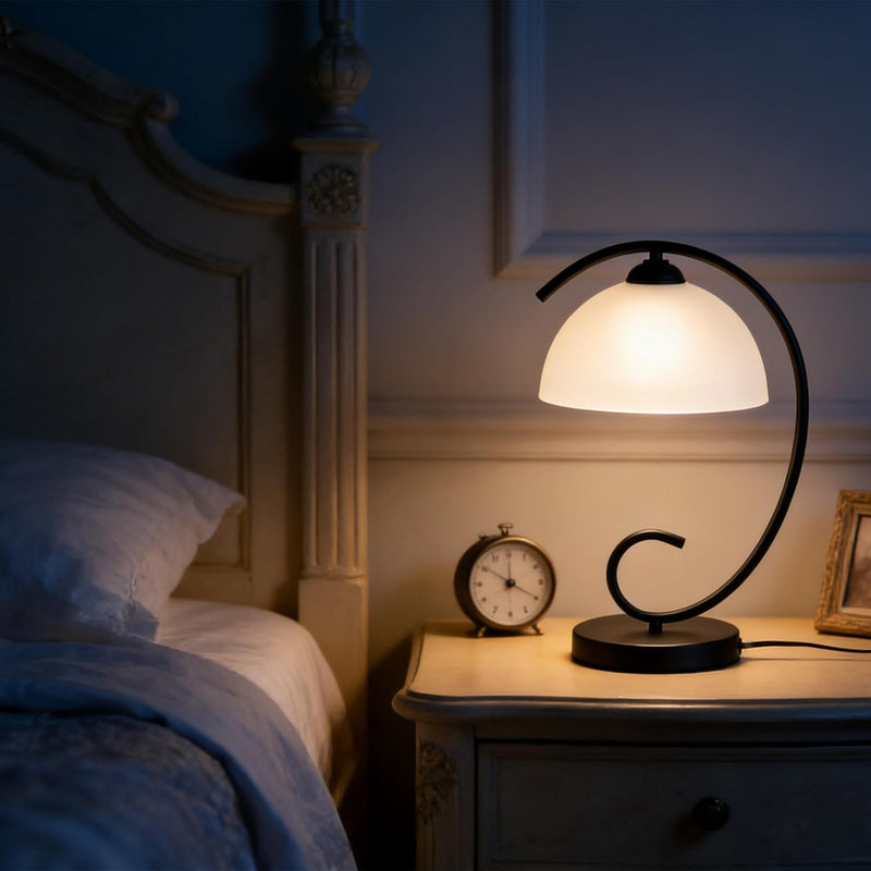 Table Lamp with Frosted Glass Shade Plug-In Metal