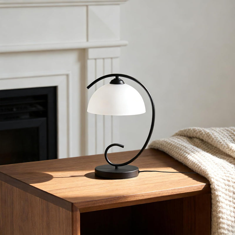 Table Lamp with Frosted Glass Shade Plug-In Metal