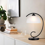Table Lamp with Glass Shade Vintage Metal Bedside