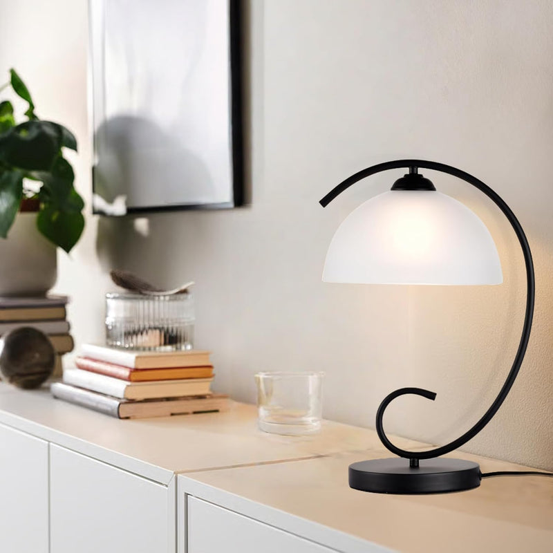 Table Lamp with Frosted Glass Shade Plug-In Metal