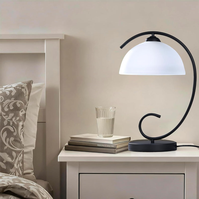 Table Lamp with Frosted Glass Shade Plug-In Metal