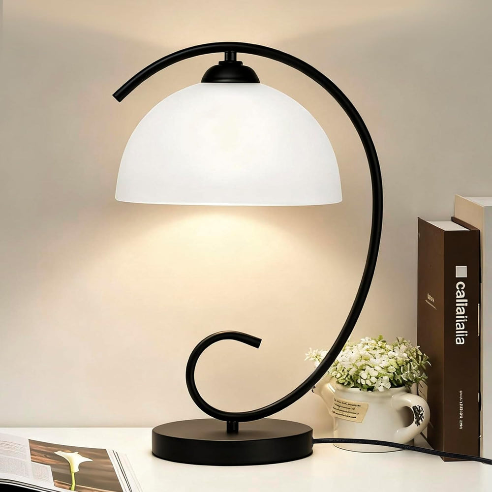 Table Lamp with Glass Shade Vintage Metal Bedside