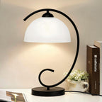 Table Lamp with Glass Shade Vintage Metal Bedside