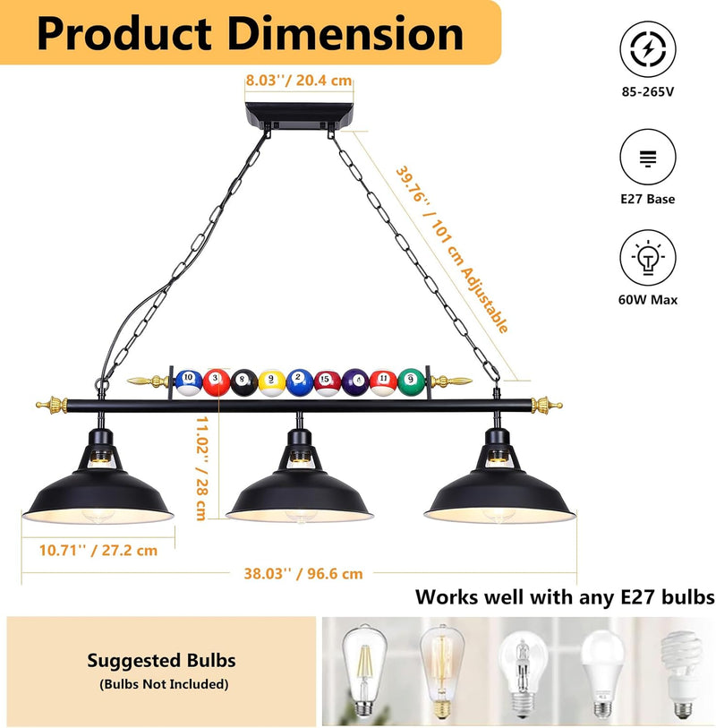 Table Light with 3 Matte Metal Shades
