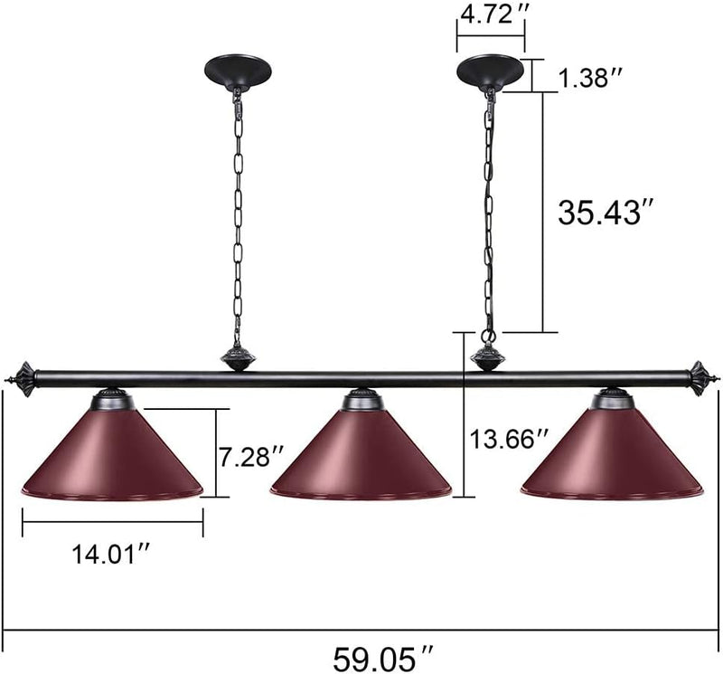 Table Lights with 3 Metal Shades for 7-9FT