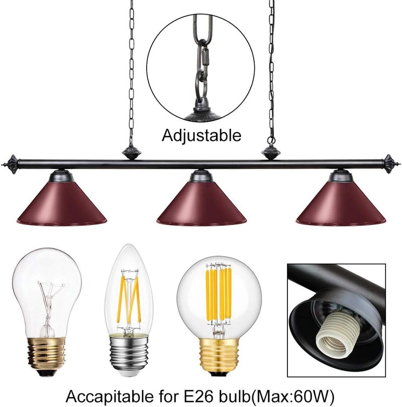 Table Lights with 3 Metal Shades for 7-9FT