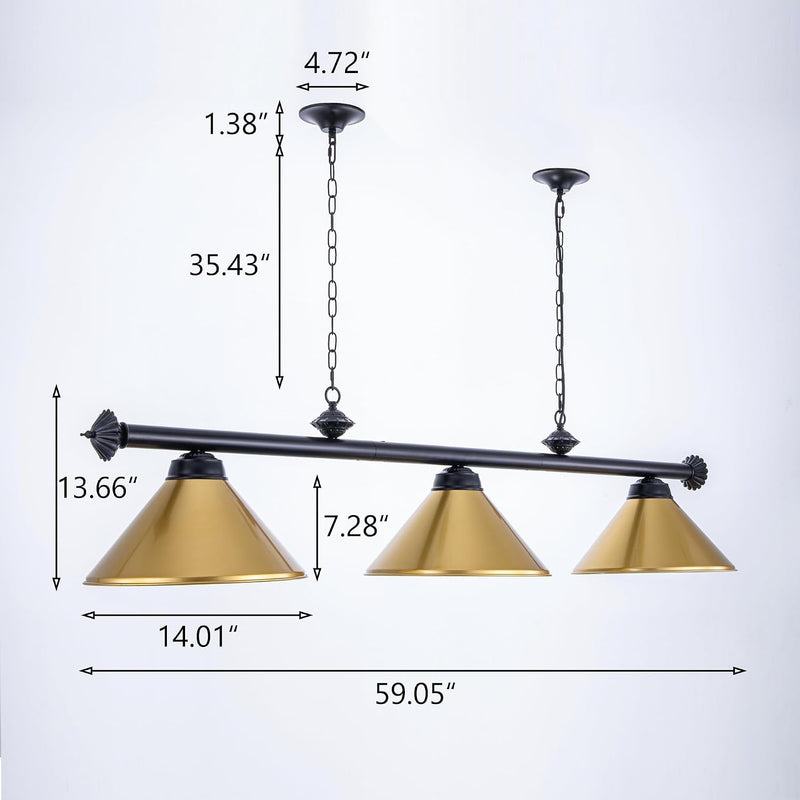 Table Lights with 3 Metal Shades for 7-9FT