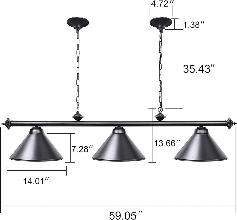 Table Lights with 3 Metal Shades for 7-9FT