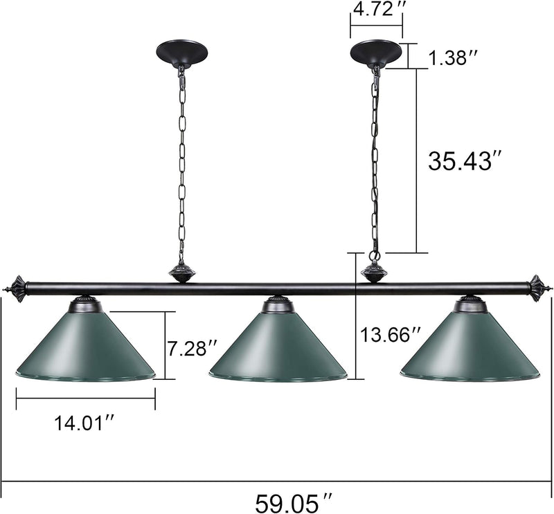 Table Lights with 3 Metal Shades for 7-9FT