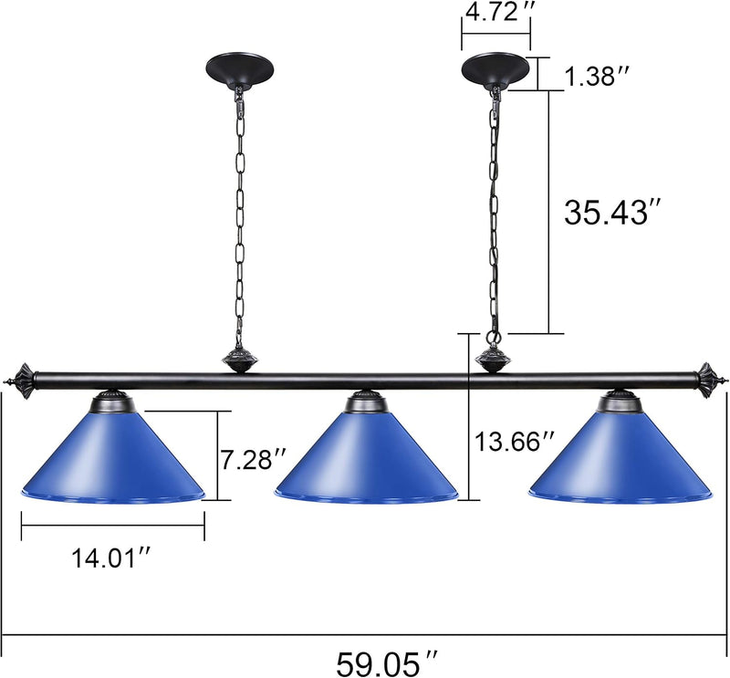 Table Lights with 3 Metal Shades for 7-9FT