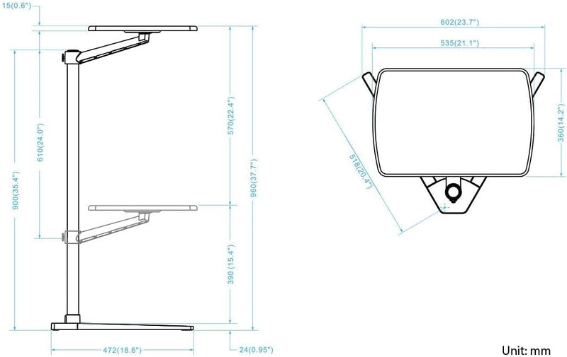 Table Stand Height Adjustable Tray Side for Bed