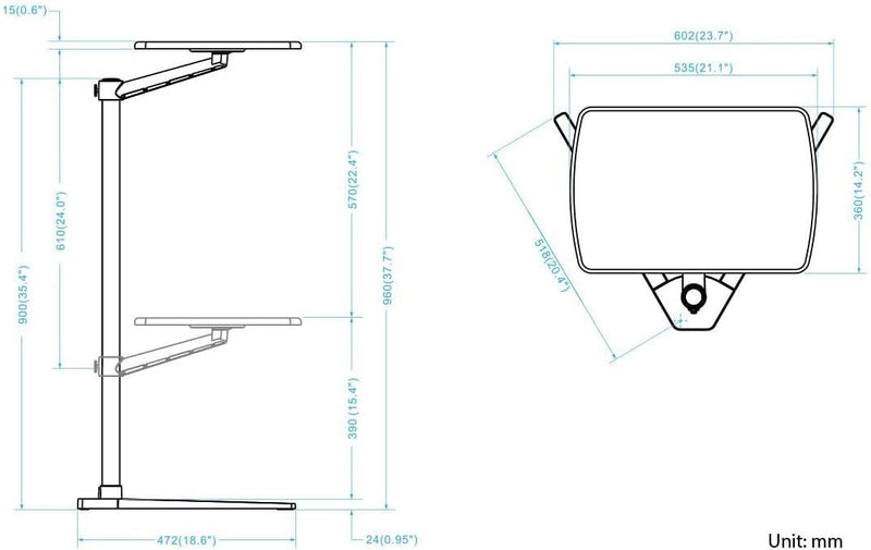 Table Stand Height Adjustable Tray Side for Bed