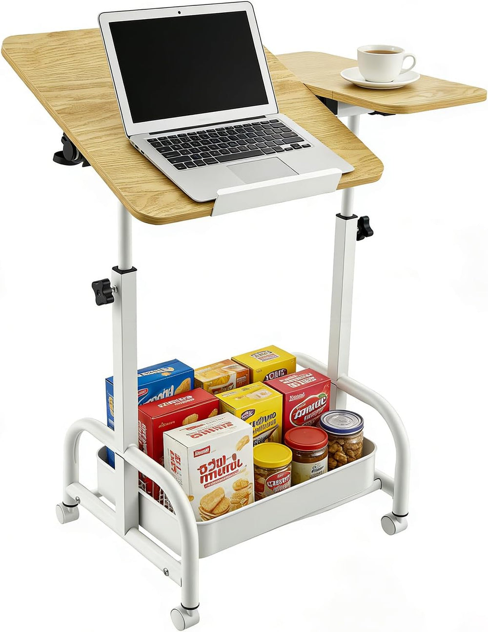Table with Wheels Adjustable Height Mobile Desk Large