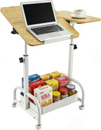 Table with Wheels Adjustable Height Mobile Desk Large