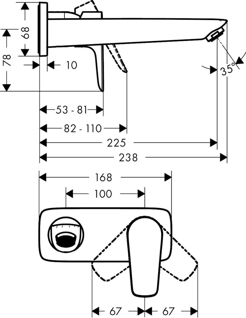 Talis E Wall-Mounted Basin Mixer Tap Spout Length