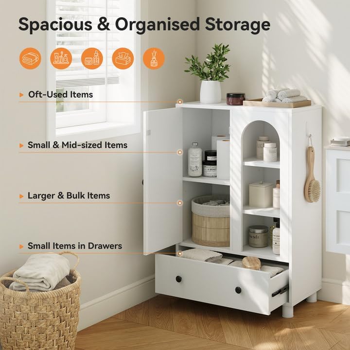 Tall Bathroom Cabinet Slim Storage Reversible Door