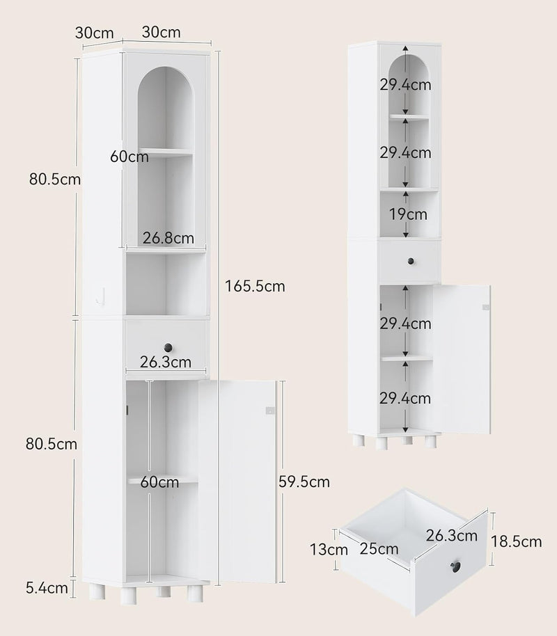 Tall Bathroom Cabinet Slim Storage Reversible Door